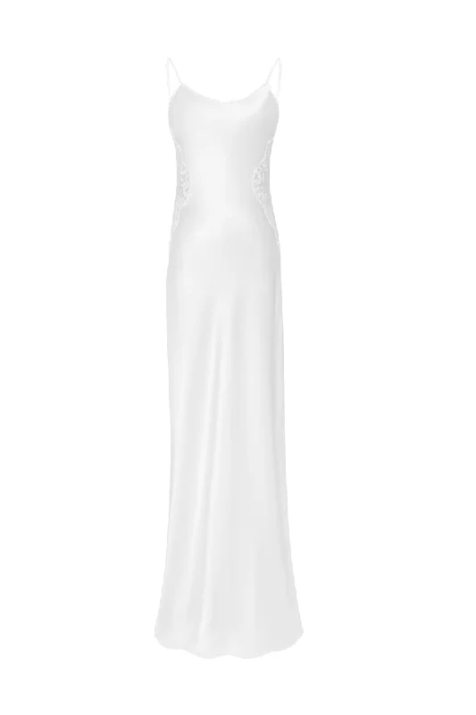 FLORA SILK SLIP LONG DRESS IN WHITE Turtleneck Neckline Stylish