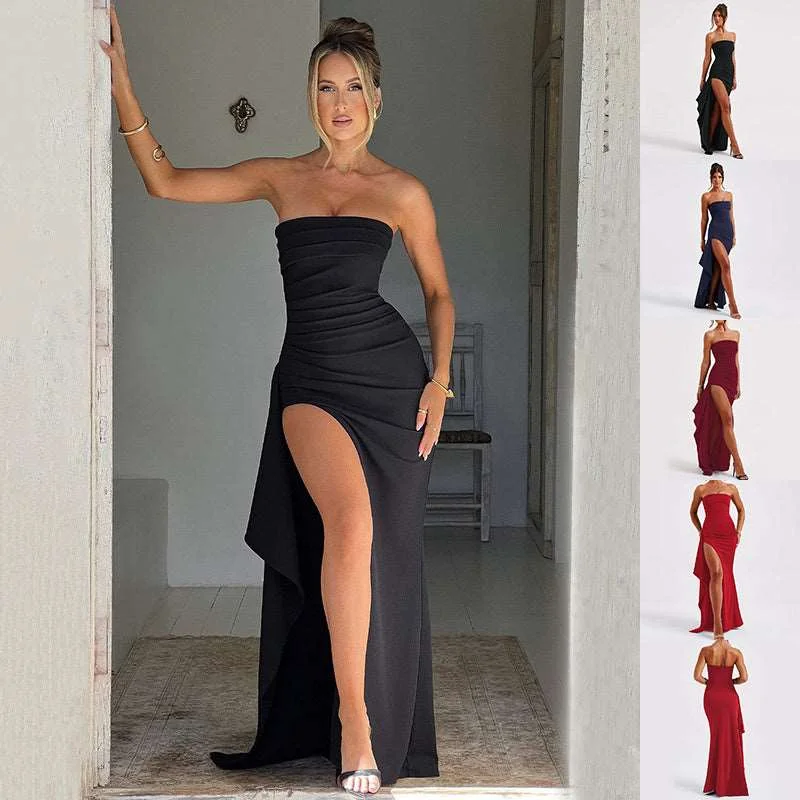 Glamour Goddess: Strapless Split Long Dress Tunics Office stylish