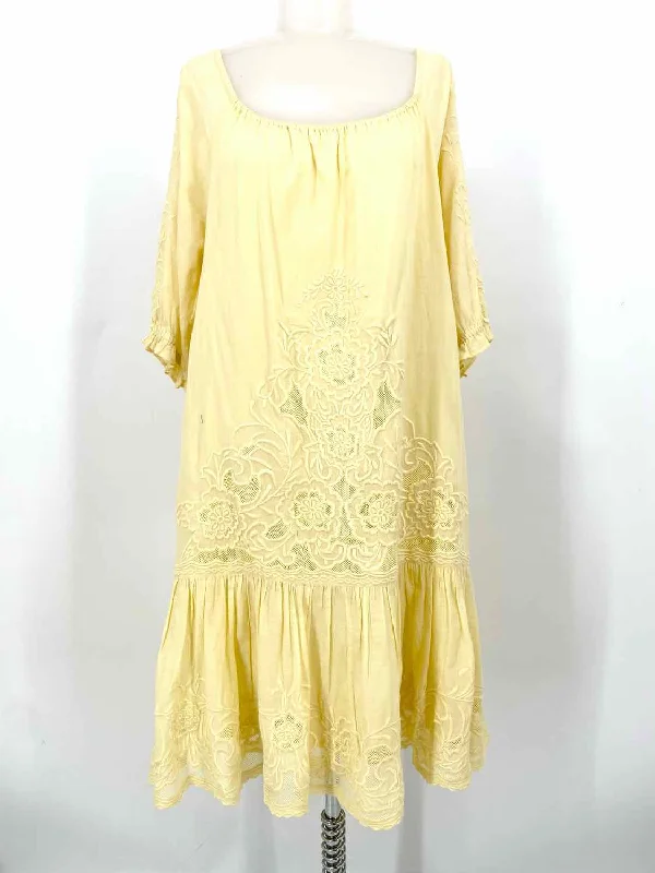 Luisa Spagnoli Women's Yellow Drop Waist Cotton Embroidered Size S Dress Tunics Stylish modern Luisa Spagnoli Women's Yellow Drop Waist Cotton Embroidered Size S Dress Tunics Stylish modern
