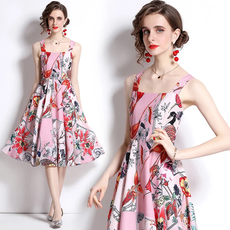 Medium waist fashion women dress Tunics Print Colorful