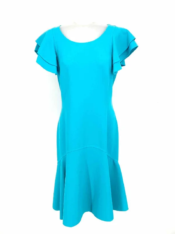 Michael Kors Collection Women's Aqua Drop Waist Ruffled Size 8 Dress Tunics Bridal satin