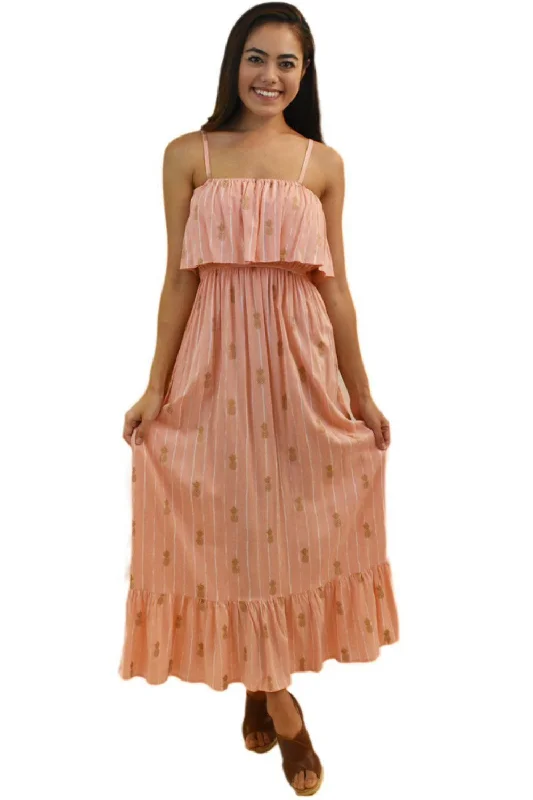 Moana Long Dress in Pineapple Print - Coral Tunics Plaid country