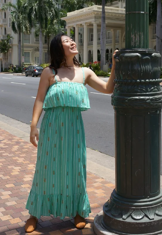 Moana Long Dress in Pineapple Print - Green Tunics Lace romantic