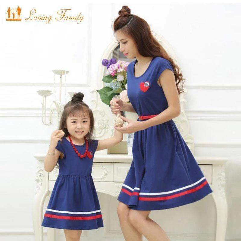 Mother Daughter Family Matching Summer Dress With Belt And Necklace Tunics Stylish elegant Mother Daughter Family Matching Summer Dress With Belt And Necklace Tunics Stylish elegant