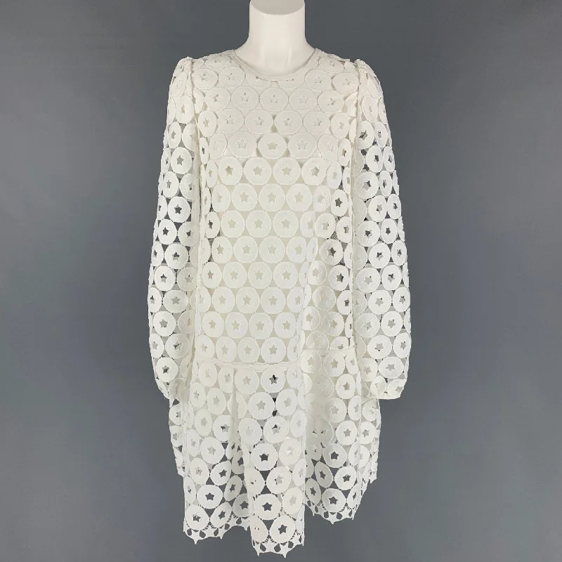 Nº21 Size 4 White Polyester Eyelet Dropped Waist Dress Tunics Fashionable chic