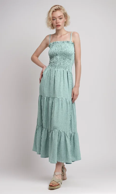 O191181 Sleeveless Ruffle Long Dress - Mintgreen sweetheart Neckline Romantic