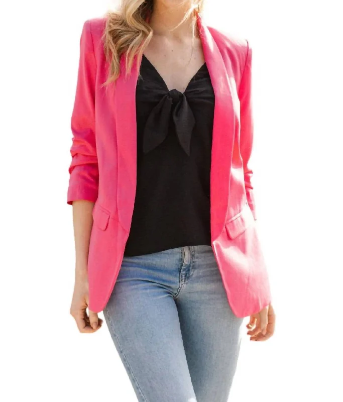 Open Front Collared Blazer In Hot Pink Women's Premium Blazer