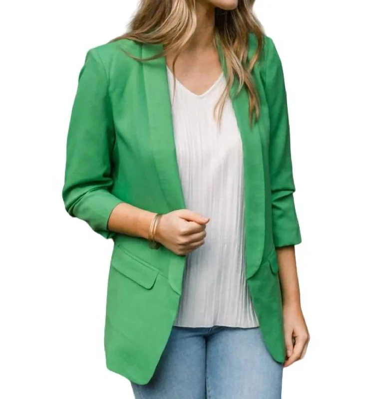 Open Front Collared Blazer In Kelly Green Women's High-End Blazer