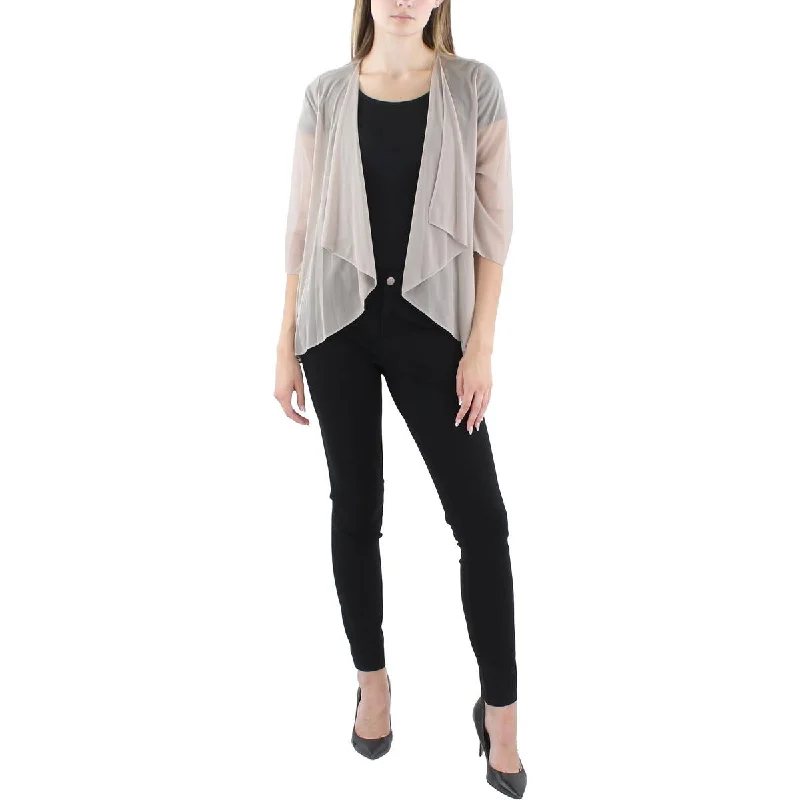Petites Womens Mesh Sheer Duster Blazer Women's Solid Blazer