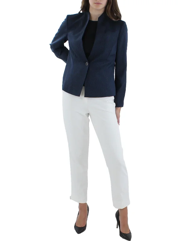 Petites Womens Polka Dot Knit One-Button Blazer Women's Classic Suit