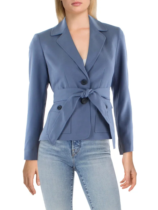 Petites Womens Woven Notch Collar Two-Button Blazer Women's Vintage Jacket
