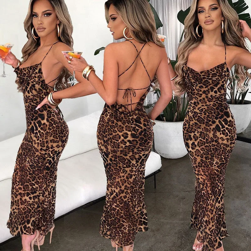 Printed Lace Up Slim Fit Long Dress Boatneck Modish Everyday