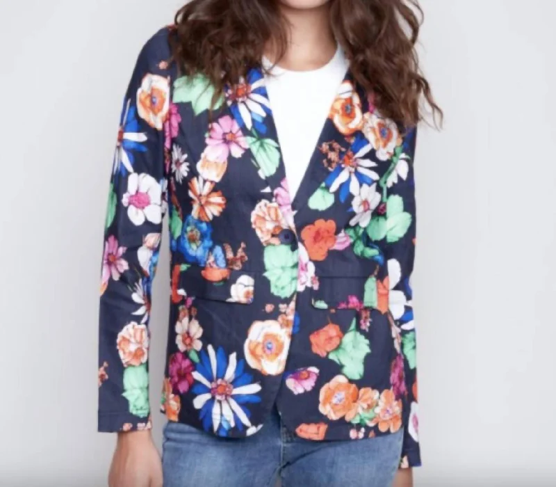 Printed Linen Blazer In Gardenia Women's Simple Blazer