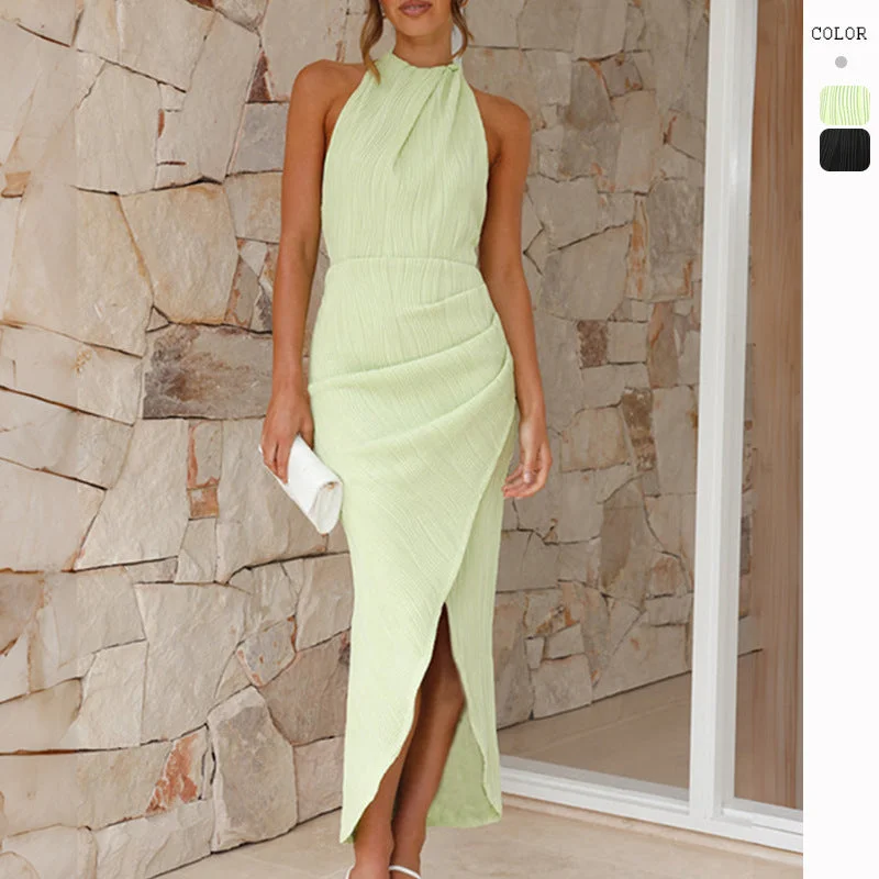 Sexy Halter Sleeveless Long Dresses Boatneck Modish Everyday