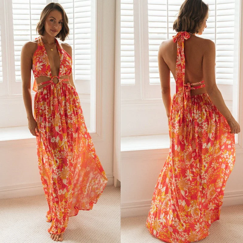 Sexy V Neck Summer Halter Long Dresses Tunics Cozy soft