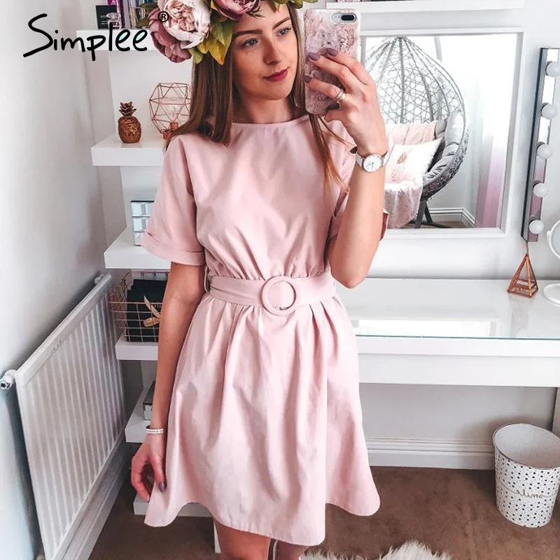 Simplee High waist short dress Belt batwing sleeve summer dress Tunics Top rated