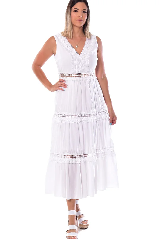 Sleeveless Cotton V-neck Long Dress Lace Detail by Azucar - LRPD950 Tunics Denim casual