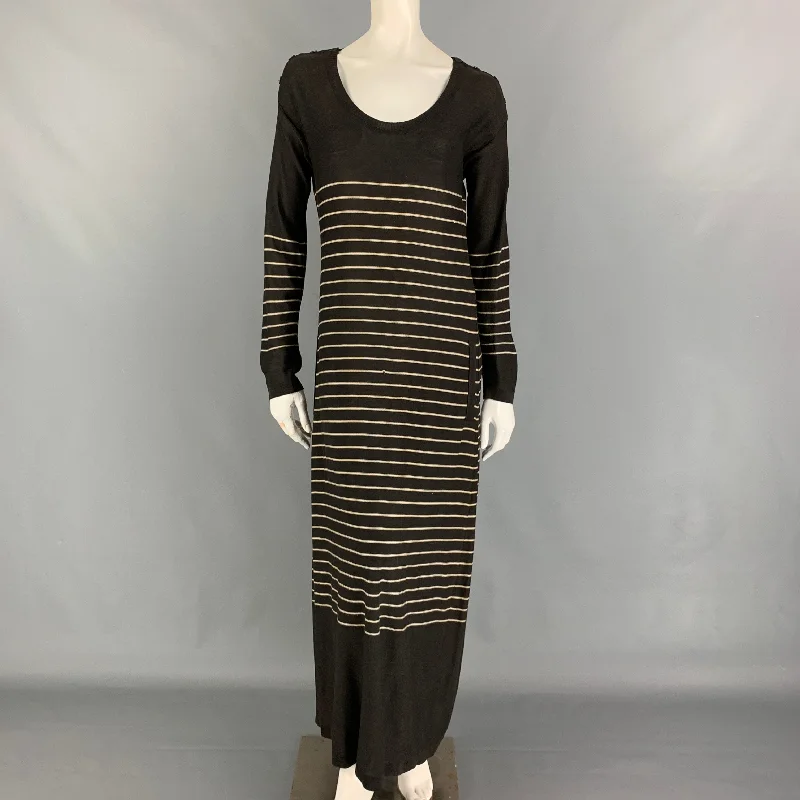 SONIA RYKIEL Size 6 Black Cream Cotton Stripe Long Sleeve Long Dress Tunics Bridal satin SONIA RYKIEL Size 6 Black Cream Cotton Stripe Long Sleeve Long Dress Tunics Bridal satin