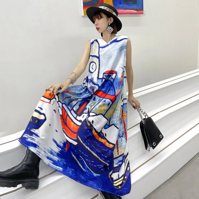 Summer Sleeveless V Neck A Line Long Dresses Tunics Stylish modern