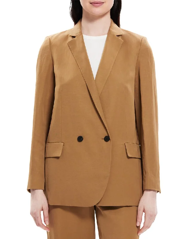 Theory Double-Breasted Linen-Blend Blazer Women's Unique Blazer