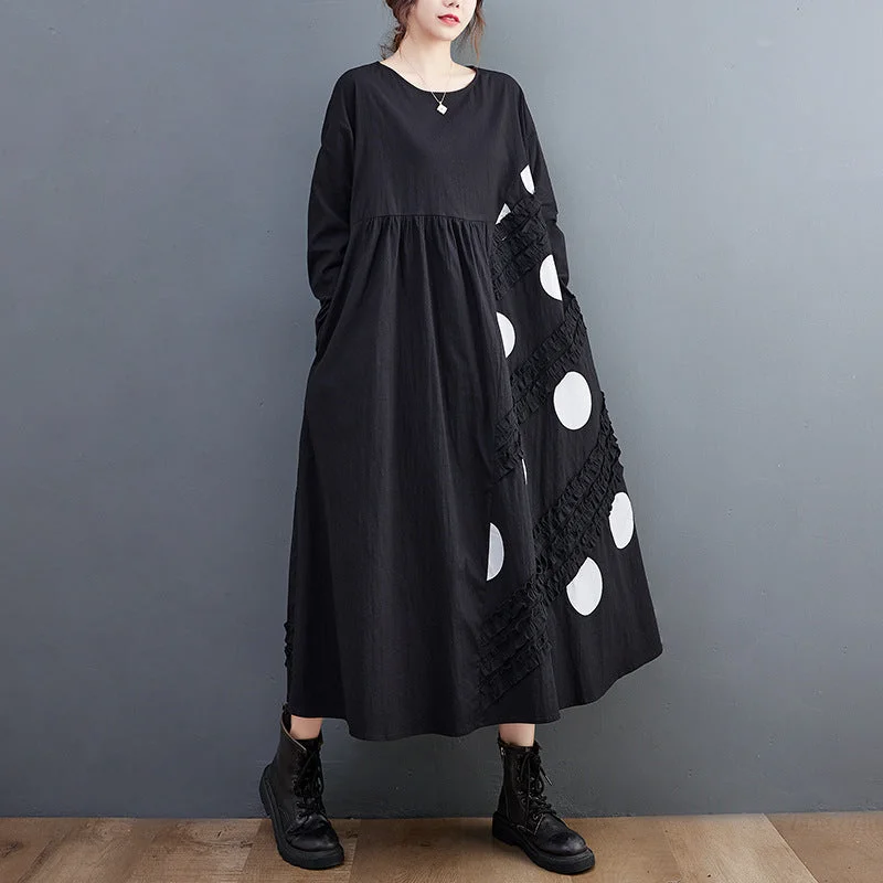 Vintage Dot Print Plus Sizes Long Dresses Tunics stripes playful