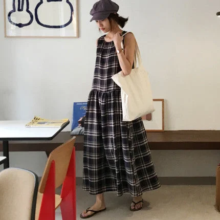 Vintage Summer A Line Sleeveless Long Dresses Tunics Canvas sturdy