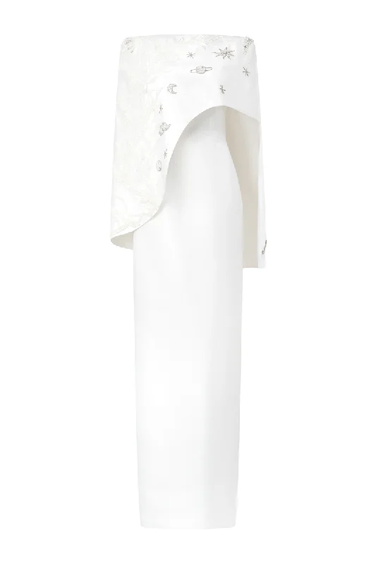 WHITE CAMISOLE STRAIGHT GOWN WITH ASYMMETRIC CAPE SET Tunics Cozy comfortable