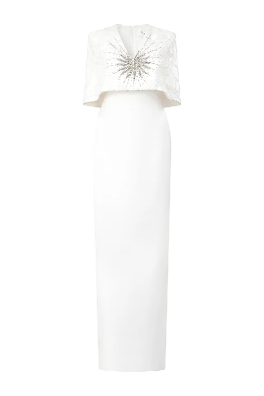 WHITE V-NECK CAPE SLEEVES STRAIGHT GOWN Tunics Running lightweight