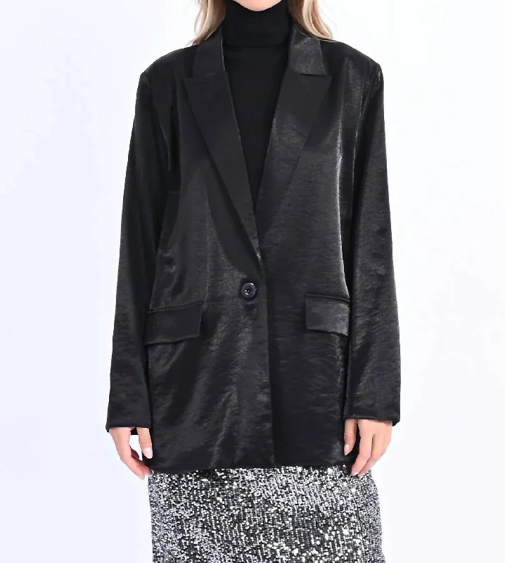Wide Satin Blazer In Black Women's Party Jacket