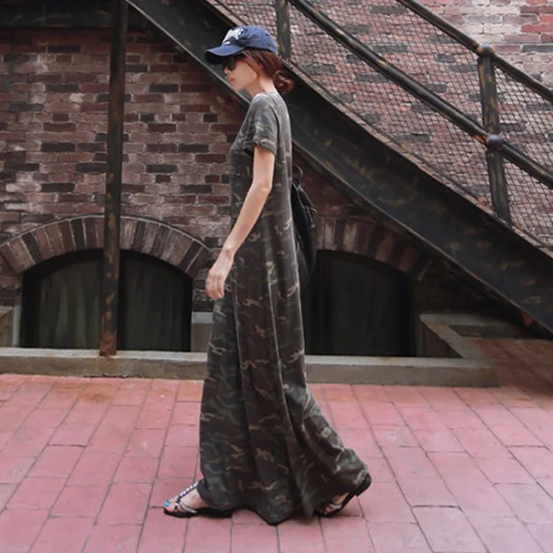Women Summer Camouflage Long Dresses Tunics Travel practical
