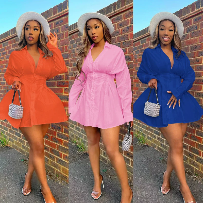 Women'S Fashion Casual Lapel Single-Breasted Defined Waist Solid Color Dress Tunics Gym athletic Women'S Fashion Casual Lapel Single-Breasted Defined Waist Solid Color Dress Tunics Gym athletic