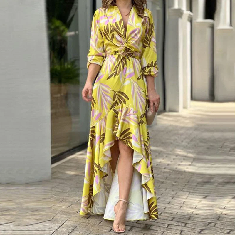 Women's Fashion Print Tied High Waist Elegant Dress Tunics Fleece cozy