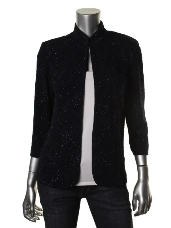 Womens Glitter Mandarin Collar Blazer Women's Trendy Jacket