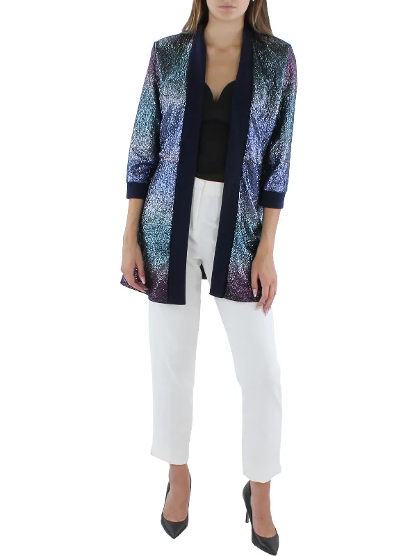 Womens Knit Metallic Duster Blazer Women's Classic Blazer