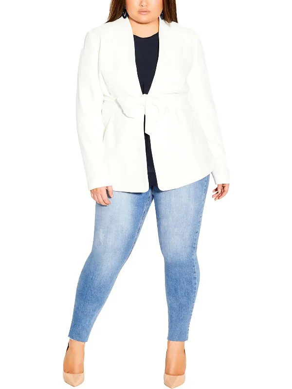 Womens Knit Textured Open-Front Blazer Women's Leather Blazer