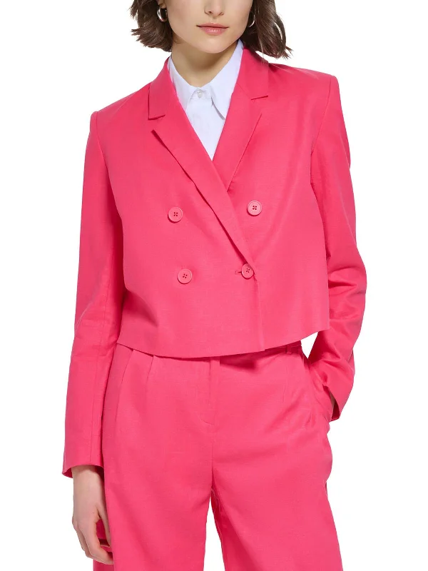 Womens Linen Blend Linen Double-Breasted Blazer New Women's Blazer