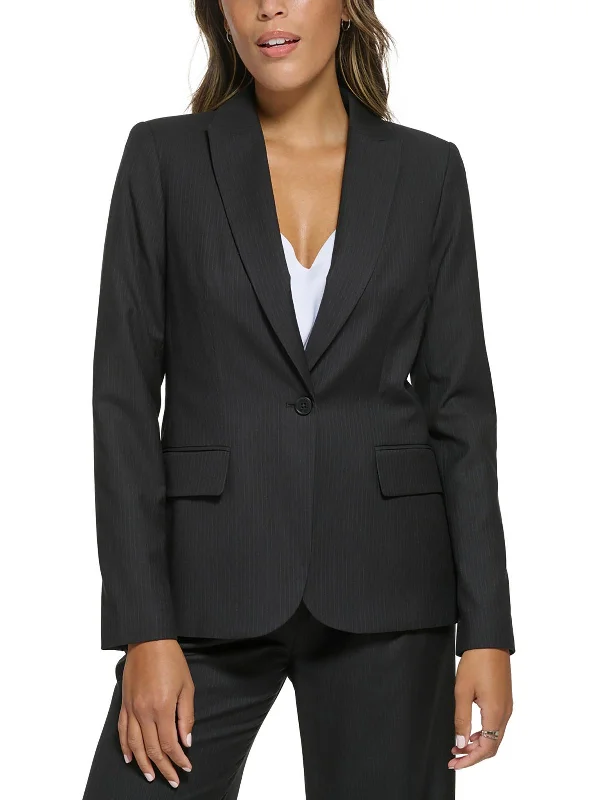 Womens Pinstripe Polyester One-Button Blazer Plus Size Women's Coat