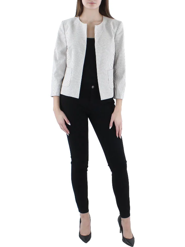 Womens Woven Striped Collarless Blazer Women's Formal Blazer