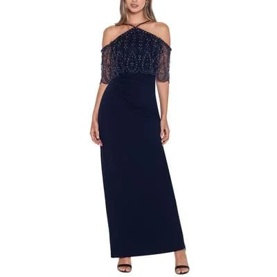 XSCAPE - Beaded Scuba Halter Column Gown Tunics Designer luxury