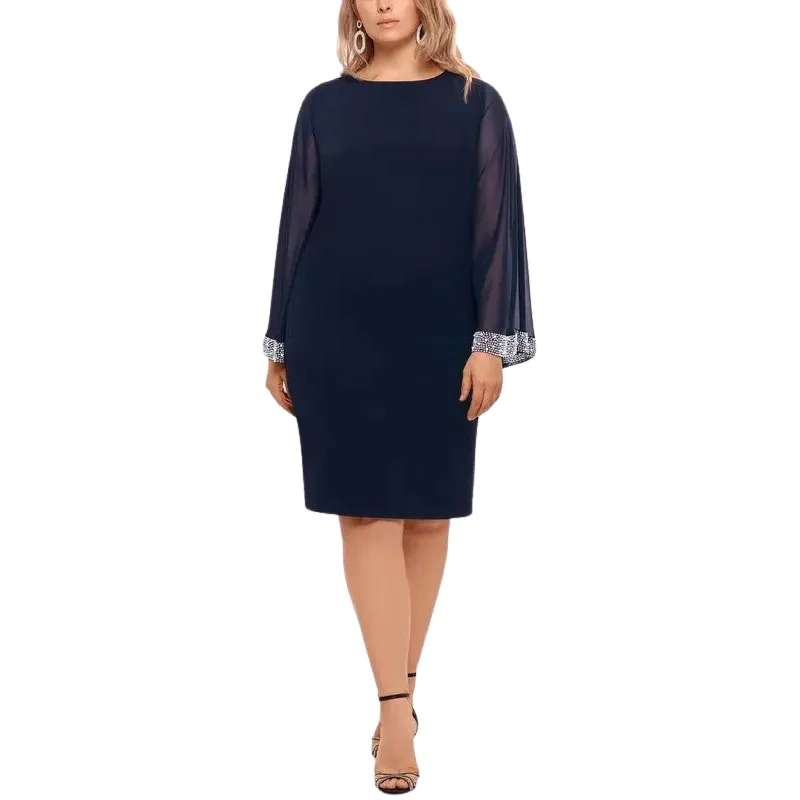 XSCAPE - Plus Beaded Knee Length Shift Dress Tunics Timeless classic