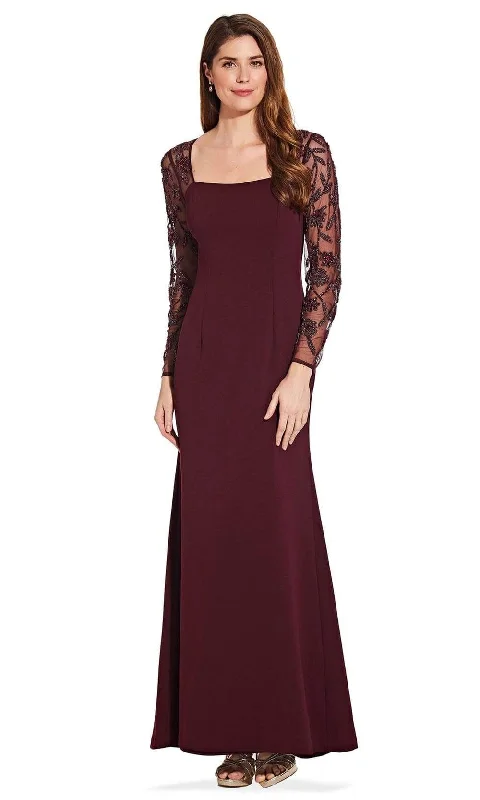 Adrianna Papell - AP1E206039 Beaded Long Sleeve Square Neck Long Dress empire Waist empire