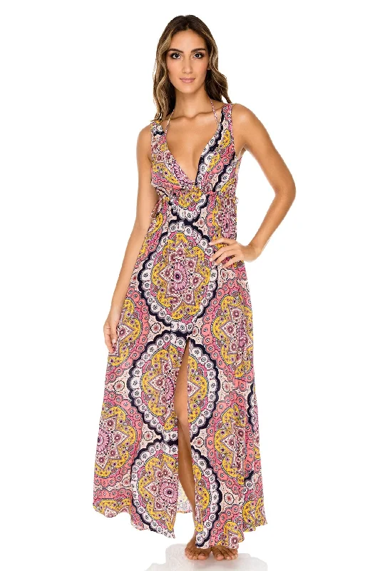 ALHAMBRA - V Neck Long Dress • Coral Tunics Fashionable trendy