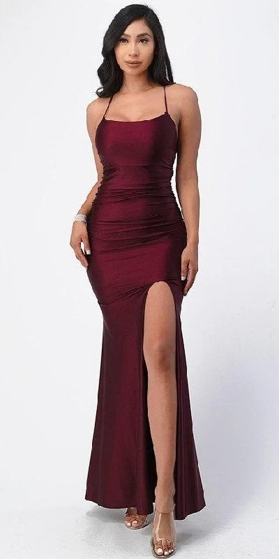 La Scala 25925 Back Lace Up Mermaid Dress Waist Shirring And Open Slit Tunics Luxurious premium