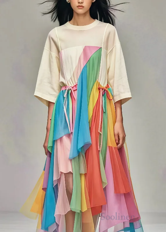 Boutique White Asymmetrical Patchwork Tulle Long Dresses Summer Tunics Luxurious premium