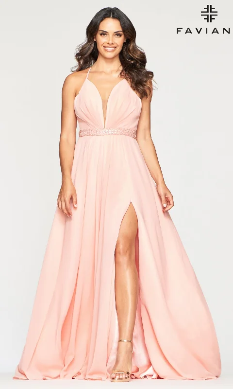 Faviana Long Chiffon Beaded-Waist Prom Dress Tunics Exclusive limited