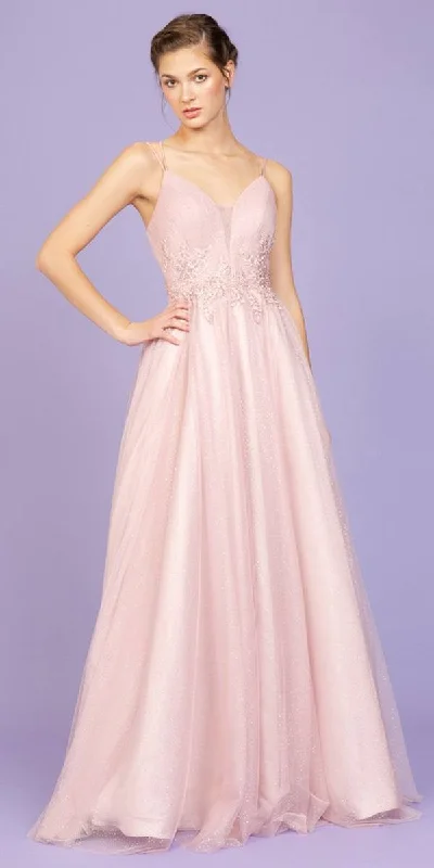 Eureka 9797 Glitter-Mesh Long Dress with Appliques Crew Neckline Casual