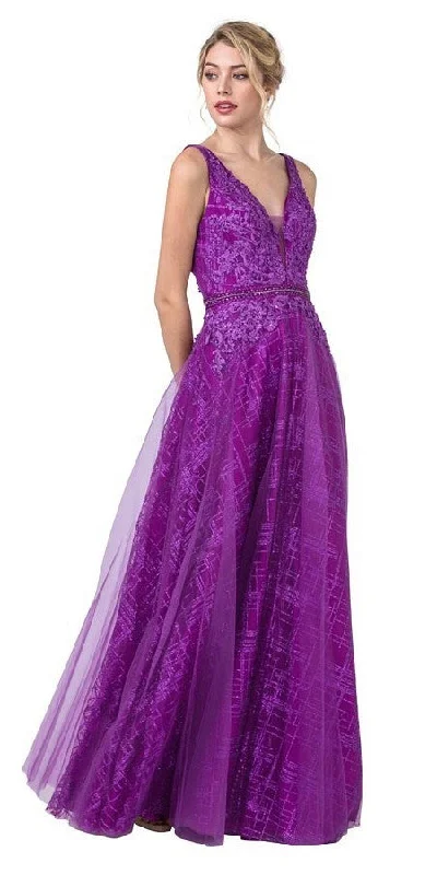 Aspeed L2419 Long Dress V-Neck and Back with Appliques Tunics Wedding white