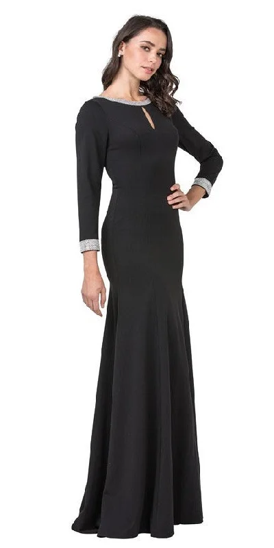 Aspeed D374 Long Sleeved Long Dress with Lace-Up Back Bodycon Club Sequined