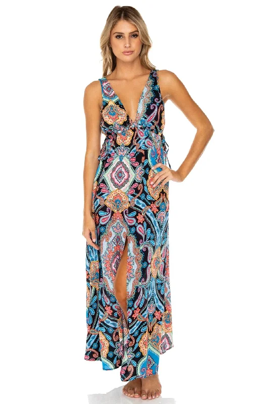 MAESTRANZA - V Neck Long Dress • Black Tunics Essential wardrobe