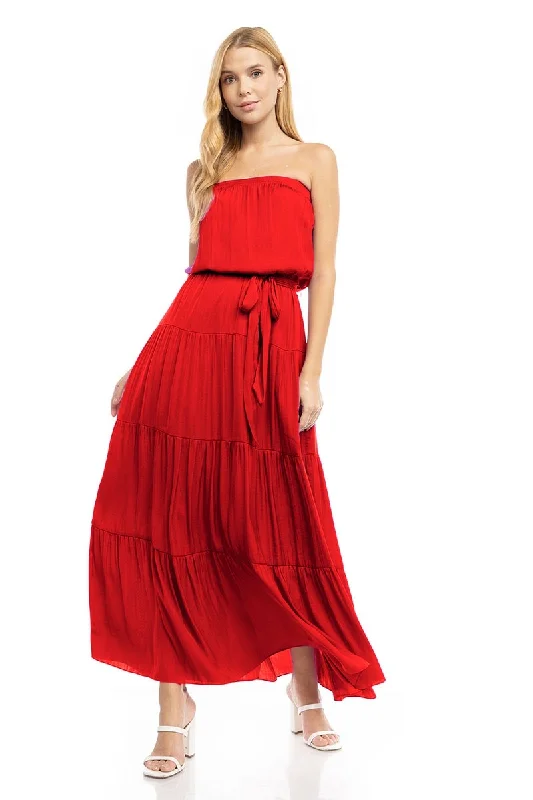 Maxi Tiered Tube Dress With Elasticized waist Pomegranate Tunics Stylish elegant